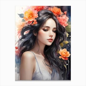 Beautiful Girl With Flowers 14 Canvas Print