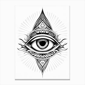 Transcendence, Symbol, Third Eye Simple Black & White Illustration 3 Canvas Print