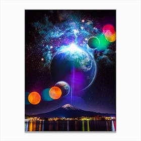 Mount Fuji Japan And Planets In The Night Sky Canvas Print