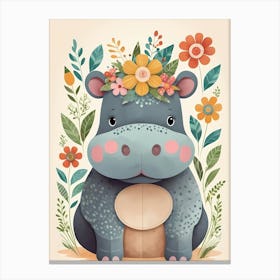 Floral Baby Hippo Nursery Illustration (13) Canvas Print