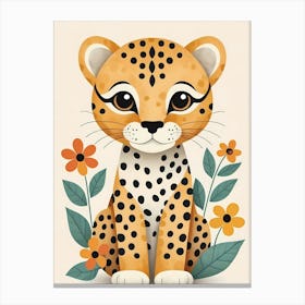 Floral Cute Baby Leopard Nursery Illustration (6) Canvas Print