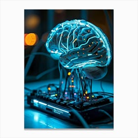 Cybernetic Brain Circuit Infused With Futuristic Design Bioluminescent Neural Pathways Intertwine Canvas Print