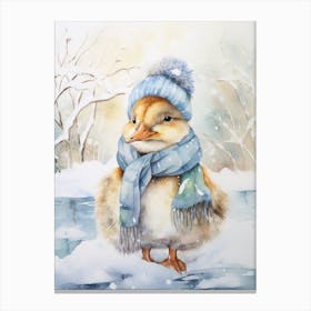 Winter Duckling With Scarf Painting 1 Canvas Print