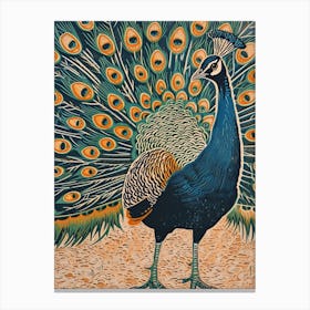 Blue Mustard Peacock On The Path 1 Canvas Print