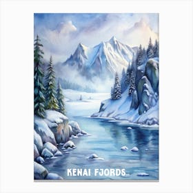 Kenai Fjords National Park Watercolor Painting Landscape Canvas Print