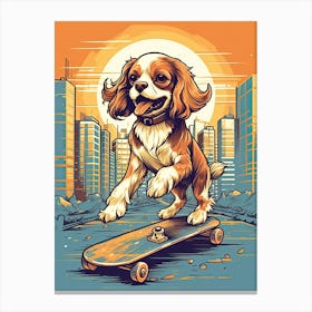 Cavalier King Charles Spaniel Dog Skateboarding Illustration 1 Canvas Print