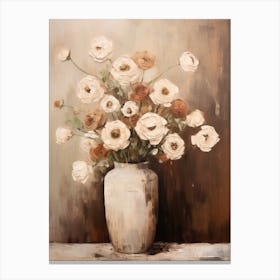 Rose, Autumn Fall Flowers Sitting In A White Vase, Farmhouse Style 2 Canvas Print