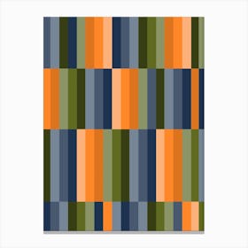 Striped Pattern Warm Green And Blue And Orange Canvas Print
