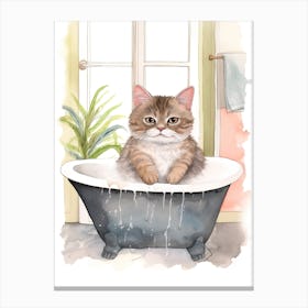 British Shorthair Cat In Bathtub Botanical Bathroom 1 Canvas Print