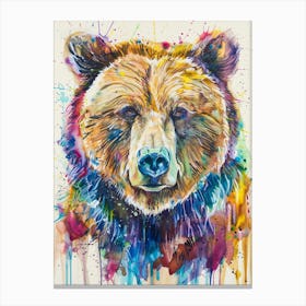 Grizzly Bear Colourful Watercolour 2 Canvas Print