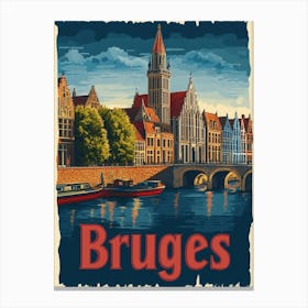 Aihrgdesign A Retro Travel Poster For Bruges Featuring The Ba 2359098e Fdad 4358 9f21 7abe427ee9ee 0 Canvas Print