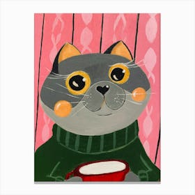 Cat with mug Canvas Print