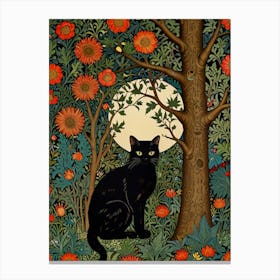 Black Cat In The Forest Style William Morris 17 Canvas Print