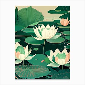 Water Lilies Waterscape Retro Illustration 1 Canvas Print