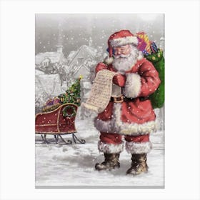 Santa Claus Reading Letter Vintage Art Canvas Print