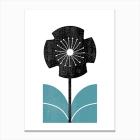 Minimalist Nordic Flower 2 - Blue Black Canvas Print