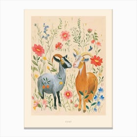 Folksy Floral Animal Drawing Goat 4 Poster Canvas Print