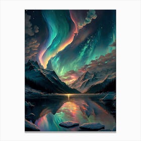 Rainbow Aurora Borealis Night Sky Canvas Print