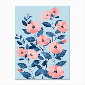 Pink Flowers On A Blue Background Canvas Print