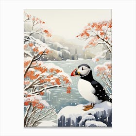 Winter Bird Painting Puffin 4 Canvas Print
