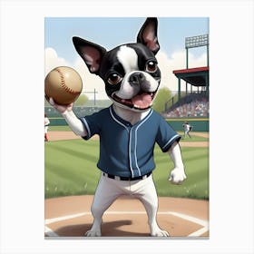 Boston Terrier Baseball-Reimagined Canvas Print