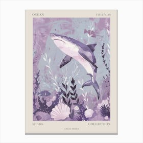 Purple Angel Shark Watercolour Illustration Poster Canvas Print