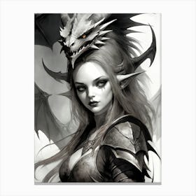 Dragonborn Black And White Painting (32) Canvas Print