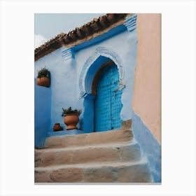 Blue Door in the blue city of Chefchaouen, Morocco Canvas Print
