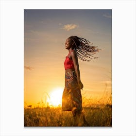 African Woman Captures The Essence Of Joy Bathed In The Warm Glow Of A Summer Sunset Her Silhouett (6) Canvas Print