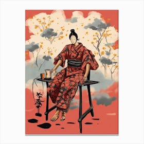 Samurai Illustration Floral 5 Canvas Print