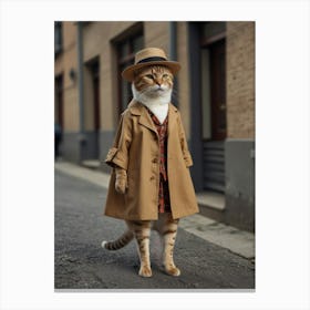 Cat In A Trench Coat Canvas Print