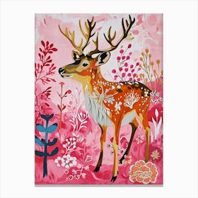 Floral Animal Painting Reindeer 4 Canvas Print