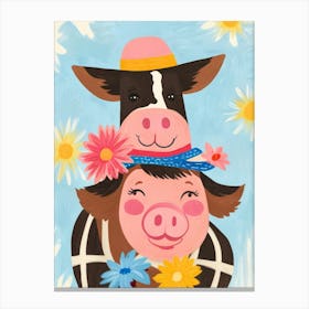 Cows And Flowers Canvas Print