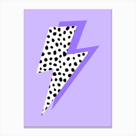 Black and White Spotty Lightning Bolt on Purple Canvas Print