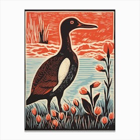 Vintage Bird Linocut Canvasback 1 Canvas Print