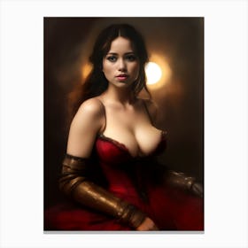 victorian lady spanish woman female portrait dancer flamenco dark red Canvas Print