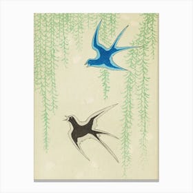 Japanese Ukiyo-E Swallows In Flight Canvas Print