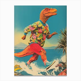 Retro Dinosaur Hiking Collage 4 Canvas Print