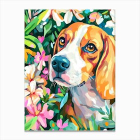 Beagle Vibrant Floral Portrait Canvas Print