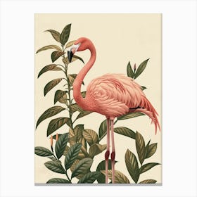 Jamess Flamingo And Croton Plants Minimalist Illustration 3 Canvas Print