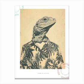 Iguana In A Floral Shirt Block Print 2 Poster Canvas Print