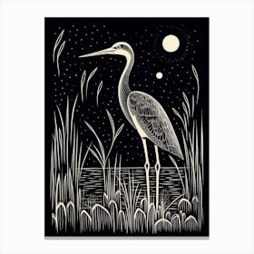 B&W Bird Linocut Stork 2 Canvas Print