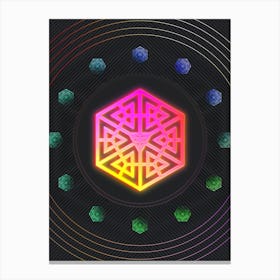 Neon Geometric Glyph Abstract in Pink and Yellow Circle Array on Black n.0137 Canvas Print