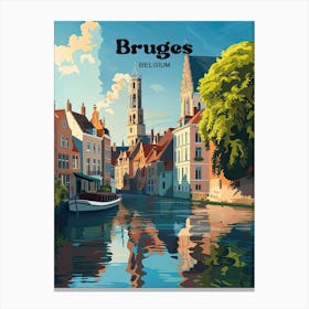 Bruges Belgium Canal Digital Travel Illustration Canvas Print