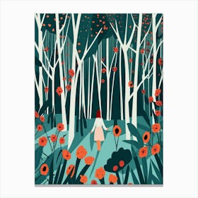 Illustration Of A Woman Walking Through A Forest Canvas Print