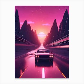 Car Driving In The Sunset Canvas Print