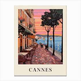 Cannes France 4 Vintage Pink Travel Illustration Poster Canvas Print