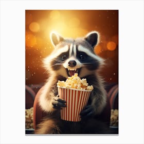 Cartoon Guadeloupe Raccoon Eating Popcorn At The Cinema 4 Canvas Print