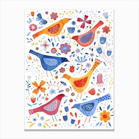 Birds In Wildflowers Watercolor Canvas Print