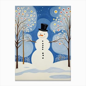 Joyful Snowman In The Woods Canvas Print